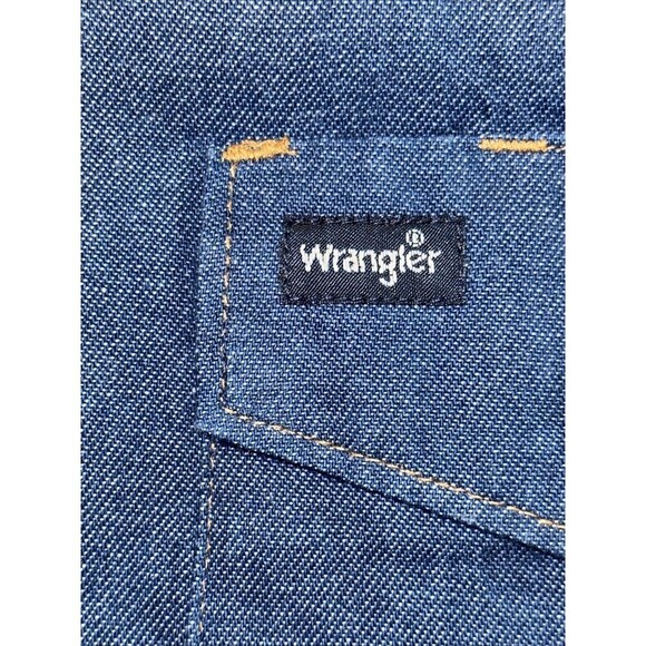 VTG Wrangler Sanforized Blue Denim Men's Pearl Snap Button Western 18x34 Big - Picture 3 of 8